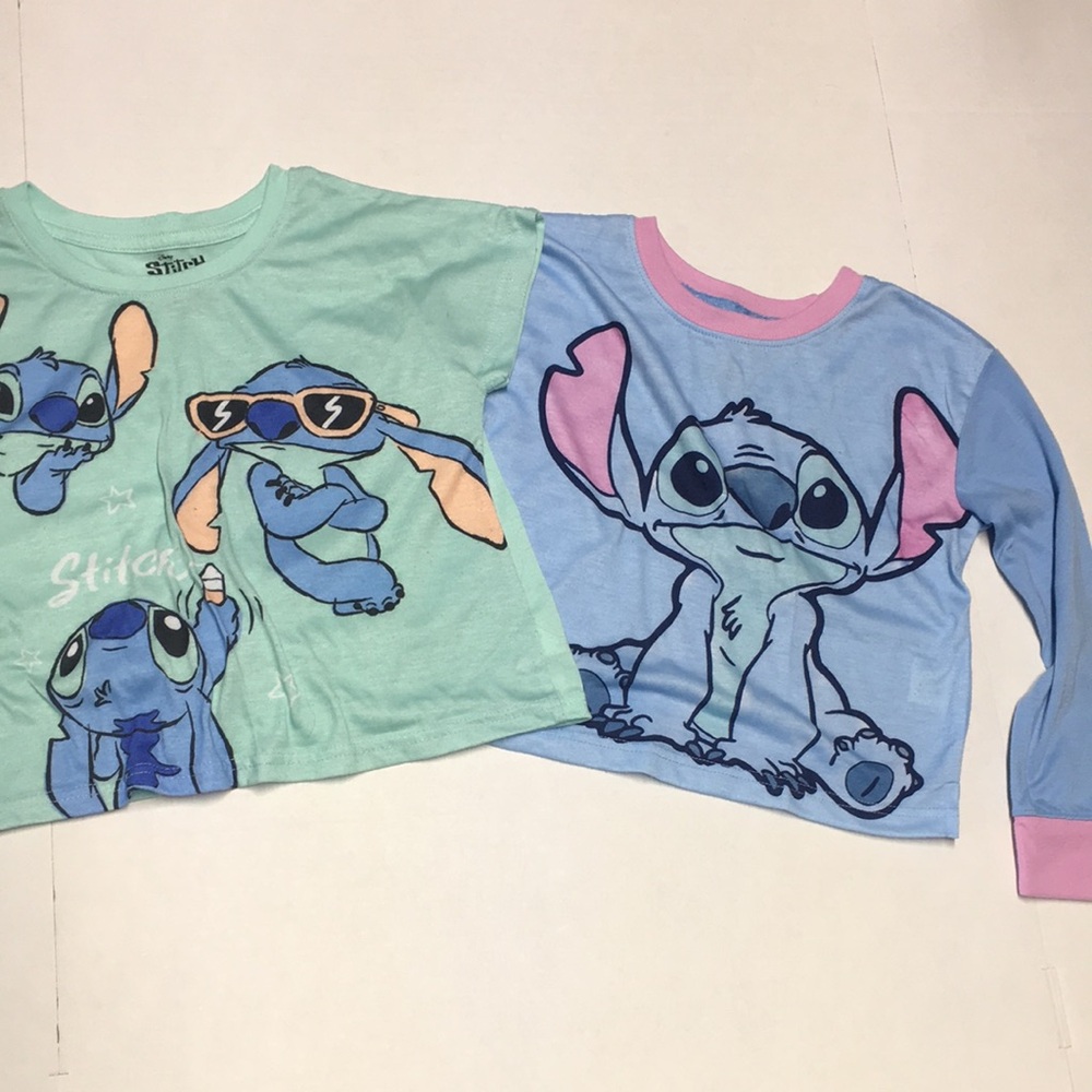 Disney Stitch Pajama shirt Bundle - Blue & Mint M 7/8